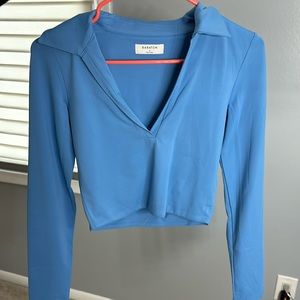 Aritzia blue long sleeve cropped polo top